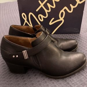 Black Leather Booties, Natural Soul Women's 10